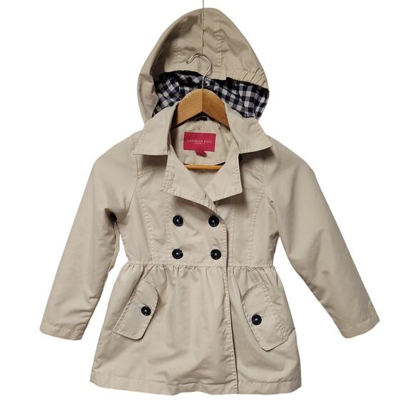 London Fog Girl's Jacket Hood Button Up Lightweight Trench Size L/6X - Picture 1 of 8
